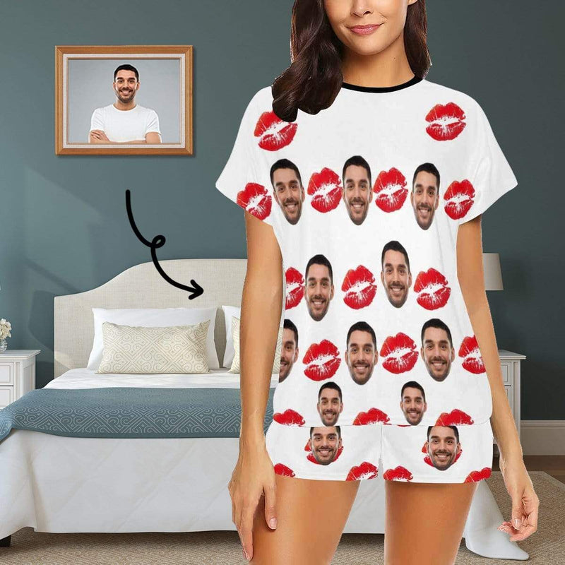 FacePajamas Pajama S Custom Face Pajamas Red Lips Print Sleepwear Personalized Women's Short Pajama Set For Her