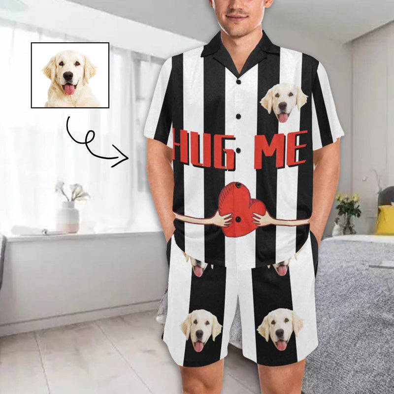 FacePajamas S Custom Pet Pajamas Personalized Hug Me Men's V-Neck Short Sleeve Pajama Set