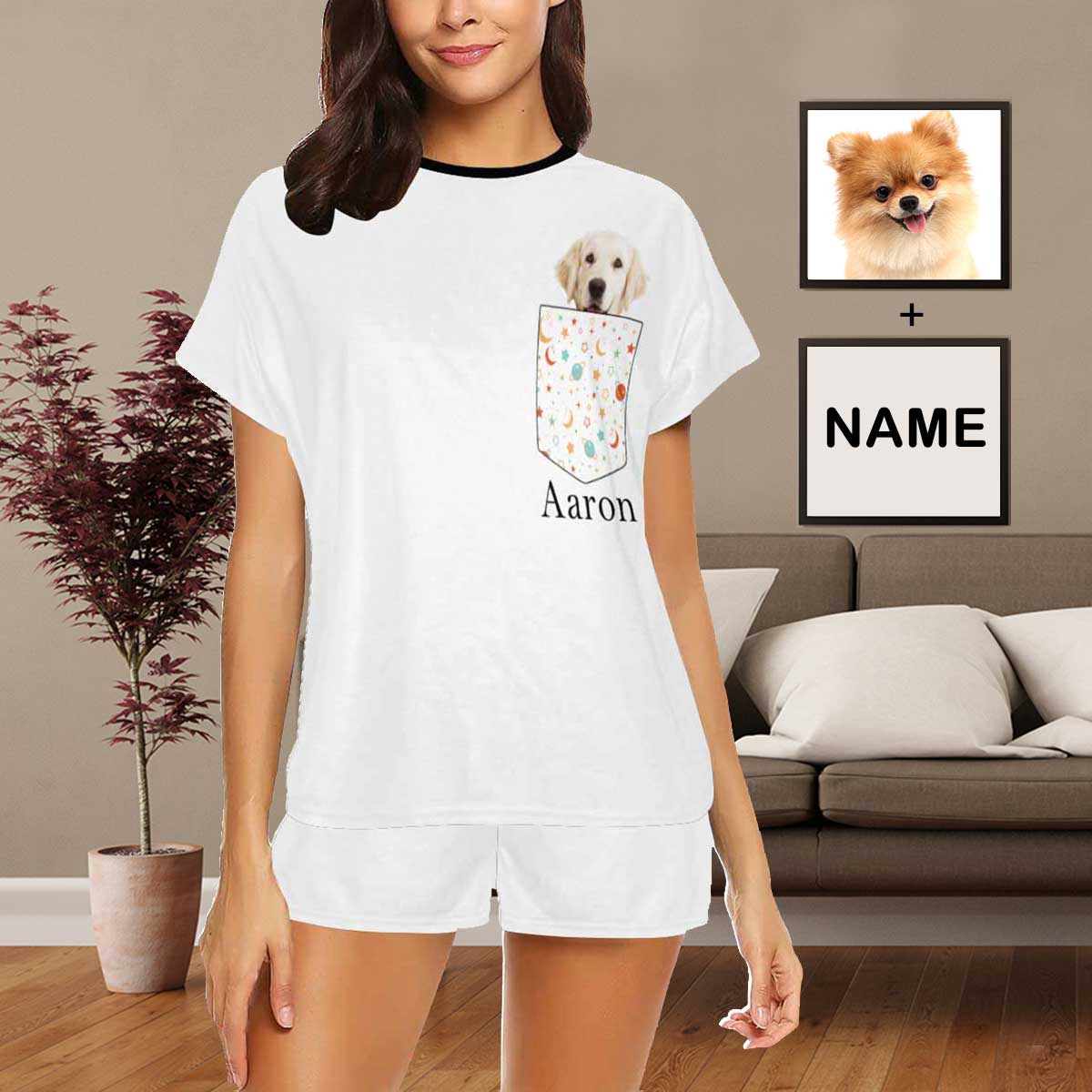 FacePajamas Pajama S Custom Photo&Name Pajamas Pocket Pet  Sleepwear Personalized Women's Short Pajama Set