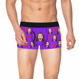 FacePajamas Underwear S / Purple Custom Face Mens Pocket Boxer Briefs Love Heart Black Personalized Men's Boxer Underwear