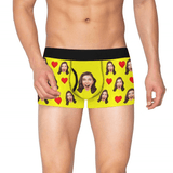 FacePajamas Underwear S / Yellow Custom Face Mens Pocket Boxer Briefs Love Heart Black Personalized Men's Boxer Underwear