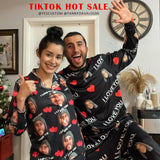 FacePajamas Pajama [TikTok Hot Selling] Custom Face Black Couple Matching Pajamas I Love You Sleepwear Sets Funny Long Sleeve Nightwear