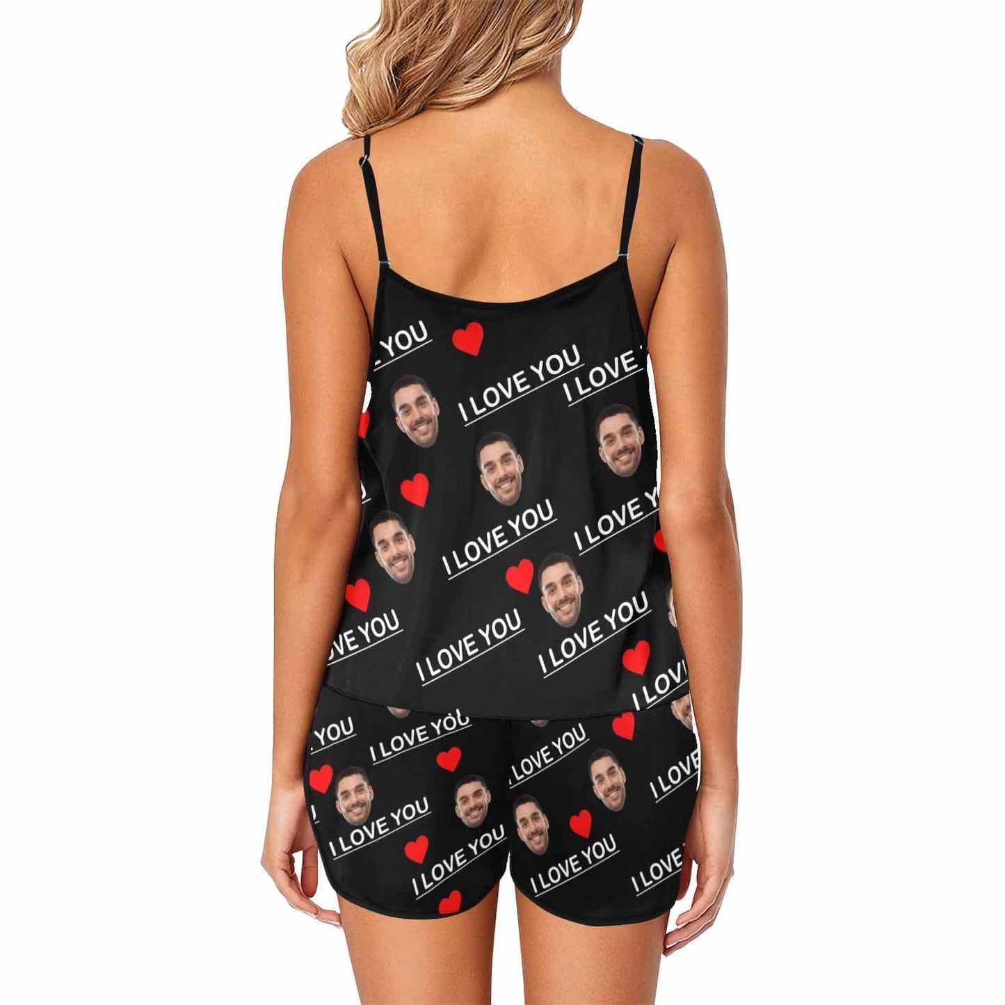 FacePajamas Pajama [TikTok Hot Selling] Custom Face Pajamas Love Black Sleepwear Personalized Women's Sexy Cami Pajama Set Honeymoon Gift