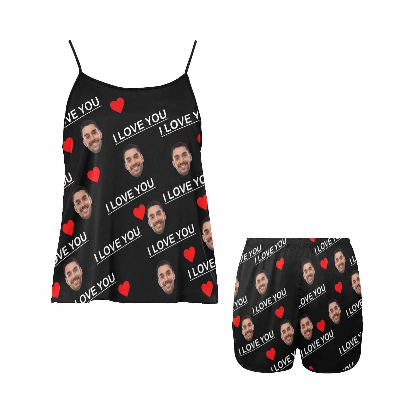 FacePajamas Pajama [TikTok Hot Selling] Custom Face Pajamas Love Black Sleepwear Personalized Women's Sexy Cami Pajama Set Honeymoon Gift