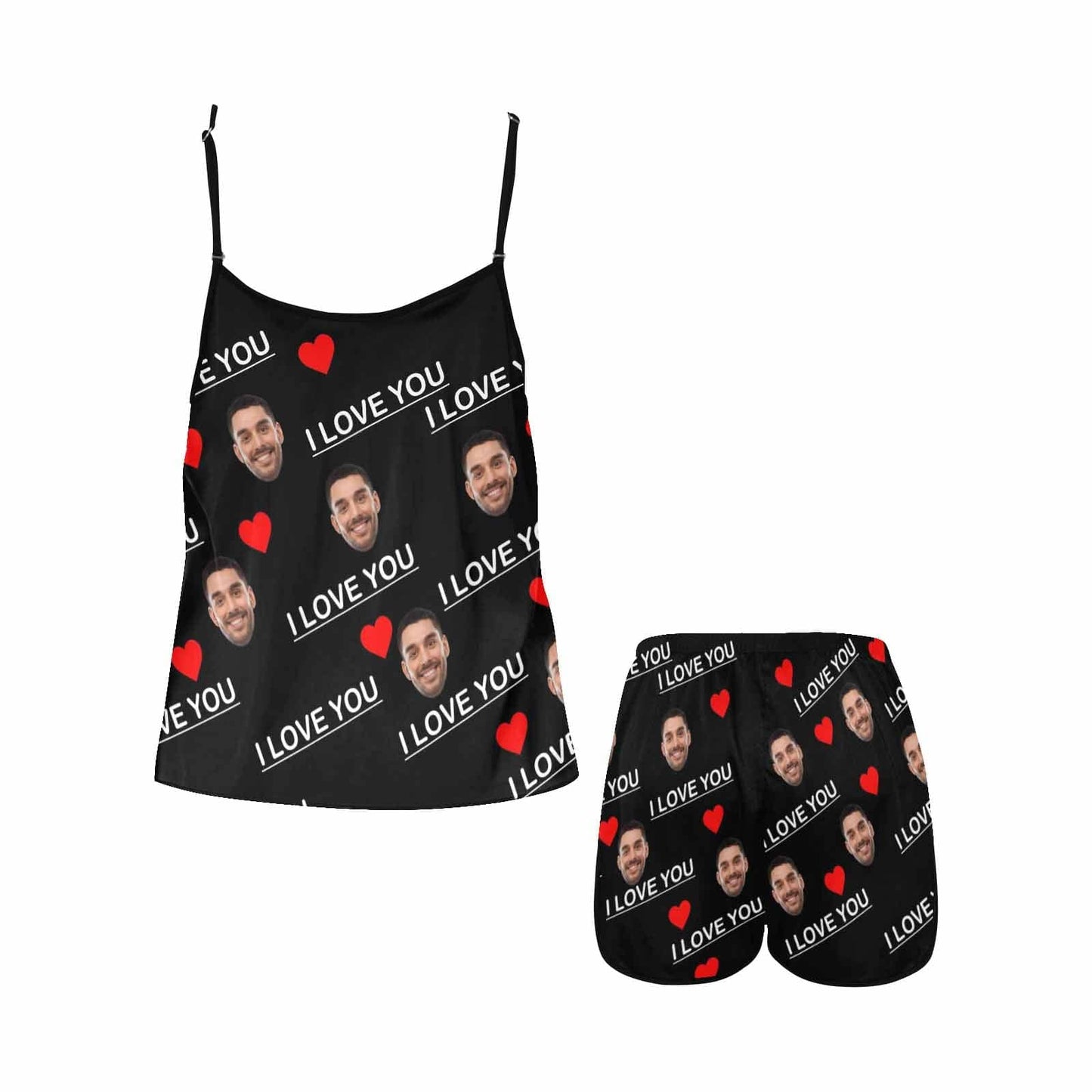 FacePajamas Pajama [TikTok Hot Selling] Custom Face Pajamas Love Black Sleepwear Personalized Women's Sexy Cami Pajama Set Honeymoon Gift