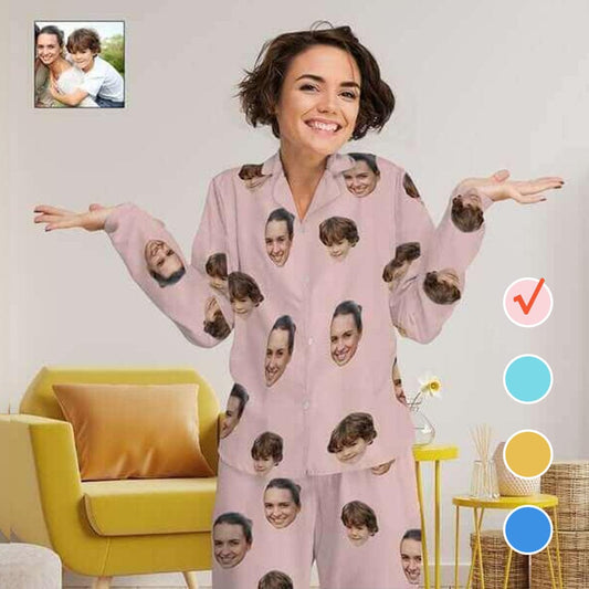 FacePajamas Pajama [Up To 4 Faces] Persoanlized Sleepwear Custom Photo Funny Pajamas With Faces On Them Women's Long Pajama Set