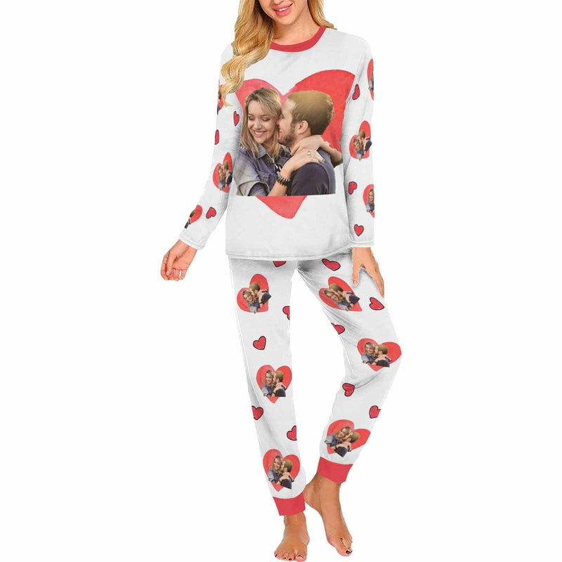 FacePajamas Pajama Women / XS Custom Photo Love Heart Couple Matching Pajamas Personalized Women Men Long Sleeve Pajamas Photo Gifts