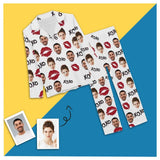 FacePajamas Pajama XS Custom Couple Face Pajamas Red Lips Sleepwear Personalized Women's Slumber Party Long Pajama Set