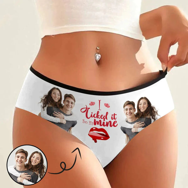 FacePajamas Women Underwear XS Custom Men's Face Underwear Personalized I Licked it So It's Mine Women's High-cut Briefs Valentine's Gift for Girlfriend or Wife