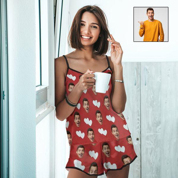 FacePajamas Pajama XS Custom Pajamas with Faces Love Red Nightwear Personalized Women's Sexy Cami Pajama Set Honeymoon Gift for Her