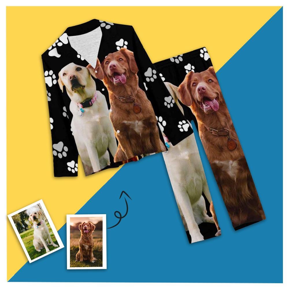 FacePajamas Pajama XS Custom Photo Two Dog Face Nightwear Personalized Women's Slumber Party Long Pajama Set