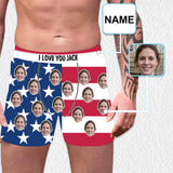 FacePajamas Men Underwear XS Custom Waistband Boxer Briefs Love You Flag Personalized Face&Name Design Funny Underwear for Men