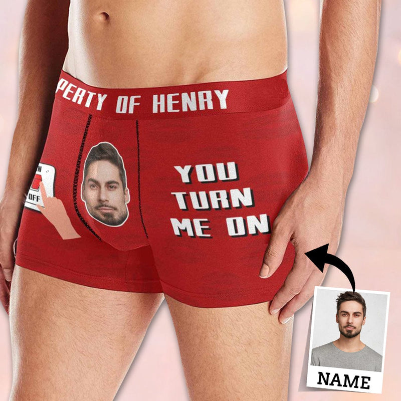 FacePajamas Men Underwear XS Custom Waistband Boxer Briefs Personalized You Turn Me On Underwear with Custom Name&Text for Men